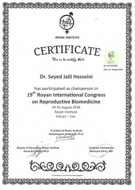 Chairperson 19th Royan International Congress - Reproductive Biomedicine ( 29-31 August 2018)-.